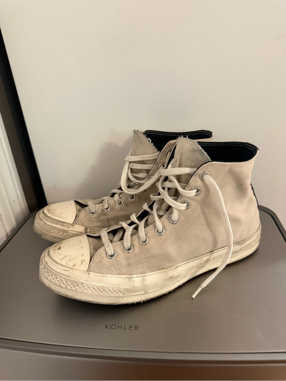 Converse High-Top Sneakers in Light Beige